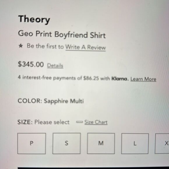 THEORY GEO PRINT BOYFRIEND SHIRT. SAPPHIRE MULTI ( GREY AND BLUE) - Picture 7 of 9